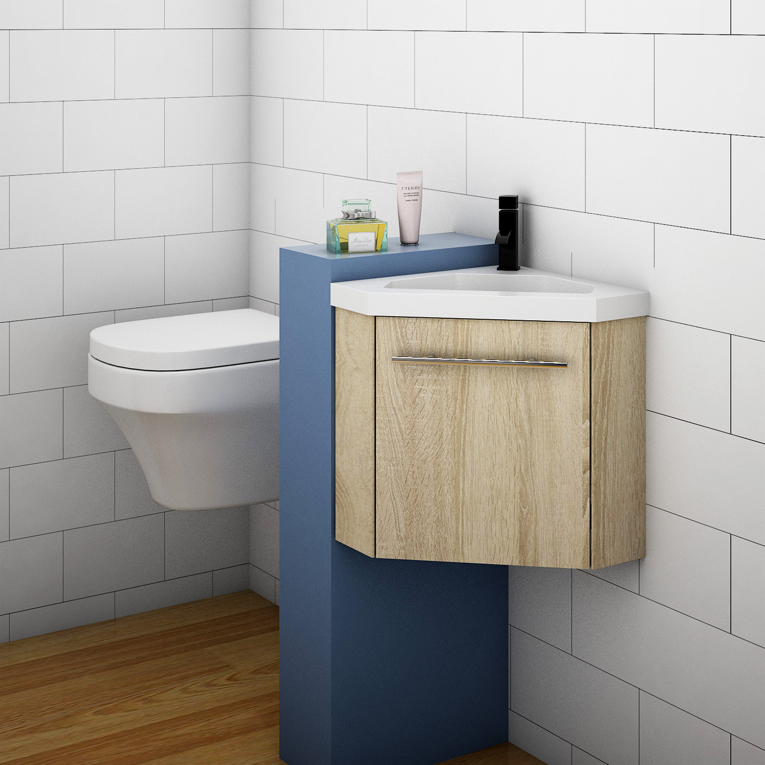 Waschtisch mit Unterschrank 40 cm Eckwaschtisch Eckschrank hängen Gäste